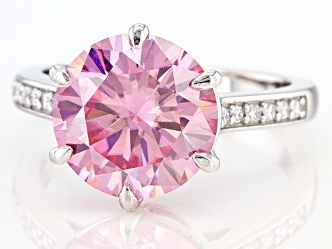 Pink and colorless moissanite platineve ring 4.87ctw DEW