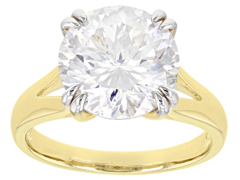 Moissanite Inferno cut 14k yellow gold over sterling silver ring 5.66ct DEW.