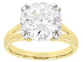 Moissanite Inferno cut 14k yellow gold over sterling silver ring 5.66ct DEW.