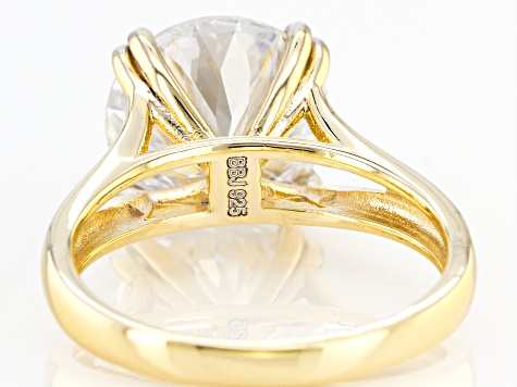 Moissanite Inferno cut 14k yellow gold over sterling silver ring 5.66ct DEW.