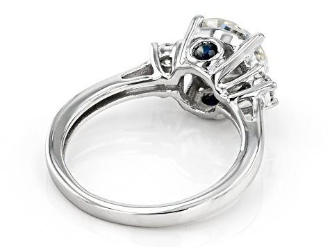 Moissanite And Blue Sapphire Platineve Engagement Ring 2.40ctw DEW