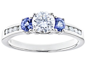 Moissanite And Tanzanite Platineve Promise Ring .76ctw DEW