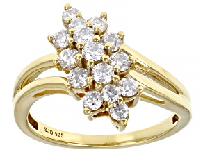 Moissanite 14k yellow gold over sterling silver cluster ring .78ctw DEW