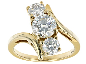 Picture of Moissanite 14k Yellow Gold Over Sterling Silver Three Stone Ring 2.20ctw DEW
