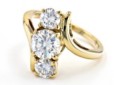 Moissanite 14k Yellow Gold Over Sterling Silver Three Stone Ring 2.20ctw DEW