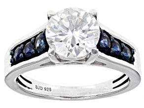 Moissanite And Blue Sapphire Platineve Ring 1.90ct DEW