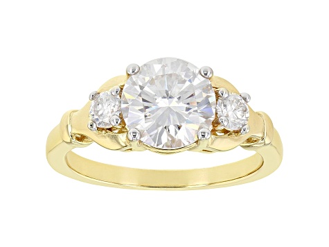 Moissanite 14k yellow gold over sterling silver 3 stone ring 2.16ctw DEW
