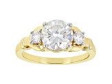 Moissanite 14k yellow gold over sterling silver 3 stone ring 2.16ctw DEW