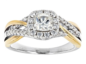 Moissanite platineve and 14k yellow gold over sterling silver ring 1.00ctw DEW