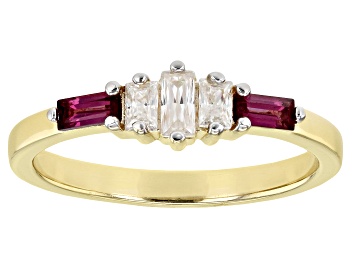 Picture of Moissanite and rhodolite 14k yellow gold over sterling silver ring .27ctw DEW