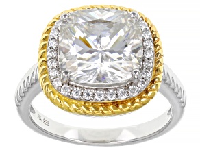 Moissanite platineve and 14k yellow gold over silver halo ring 5.30ctw DEW