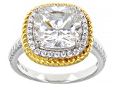 Moissanite platineve and 14k yellow gold over silver halo ring 5.30ctw DEW