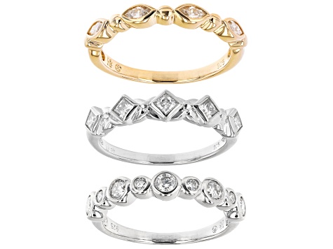 Moissanite platineve and 14k yellow gold over silver  set of 3 rings 1.50ctw DEW