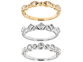 Moissanite platineve and 14k yellow gold over silver  set of 3 rings 1.50ctw DEW