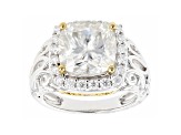 Candlelight and colorless moissanite platineve and 14k yellow gold over silver halo ring 5.62ctw DEW