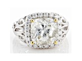 Candlelight and colorless moissanite platineve and 14k yellow gold over silver halo ring 5.62ctw DEW