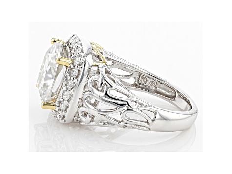 Candlelight and colorless moissanite platineve and 14k yellow gold over silver halo ring 5.62ctw DEW
