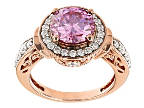Pink And Colorless Moissanite 14k Rose Gold Over Silver 2021 Holiday Ring 3.48ctw DEW.