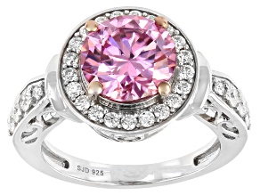Pink And Colorless Moissanite Platineve 2021 Holiday Ring 3.48ctw DEW.