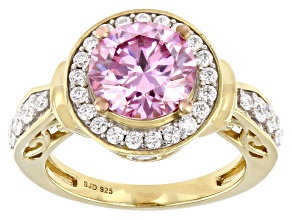 Pink And Colorless Moissanite 14k Yellow Gold Over Silver 2021 Holiday Ring 3.48ctw DEW.