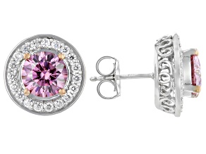 Pink And Colorless Moissanite Platineve 2021 Holiday Earrings 4.56ctw DEW.