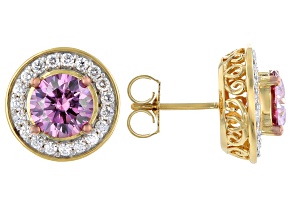 Pink And Colorless Moissanite 14k Yellow Gold Over Silver 2021 Holiday Earrings 4.56ctw DEW.