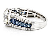 Moissanite and blue sapphire platineve ring 4.00ctw DEW