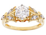 Moissanite 14k yellow gold over sterling silver ring 1.18ctw DEW.