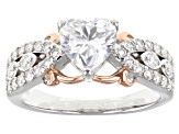 Moissanite platineve two tone heart ring 1.84ctw DEW