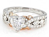 Moissanite platineve two tone heart ring 1.84ctw DEW