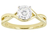 Moissanite 14k Yellow Gold Over Sterling Silver Solitaire Ring 1.20ct DEW.