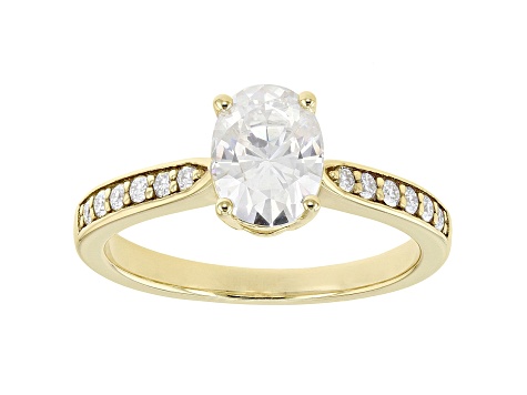 Moissanite 14k yellow gold over sterling silver ring 1.74ctw DEW.