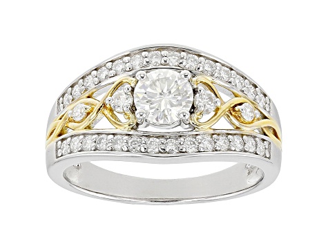 Moissanite platineve and 14k yellow gold over sterling silver two tone ring.88ctw DEW