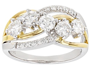 Moissanite platineve and 14k yellow gold over sterling silver ring 1.27ctw DEW.