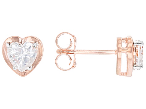 Moissanite 14k Rose Gold Over Sterling Silver Heart  Earrings 1.20ctw DEW