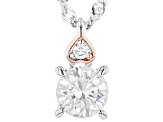 Moissanite platineve and 14k rose gold over sterling silver pendant .83ctw DEW.