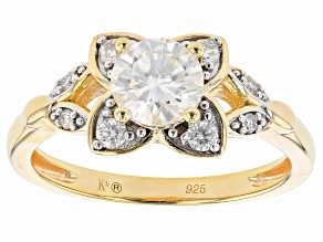 Moissanite 14k yellow gold over sterling silver ring .96ctw DEW.