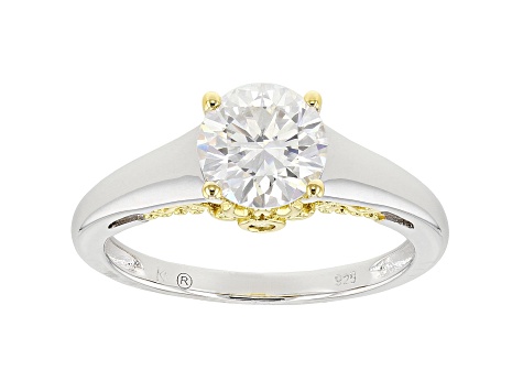 Moissanite platineve and 14k yellow gold over sterling silver ring 1.24ctw DEW.