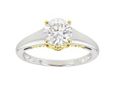 Moissanite platineve and 14k yellow gold over sterling silver ring 1.24ctw DEW.
