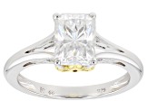 Moissanite platineve and 14k yellow gold over sterling silver ring 1.80ct DEW.