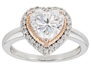 Moissanite platineve and 14k rose gold over sterling silver heart ring 2.04ctw DEW.