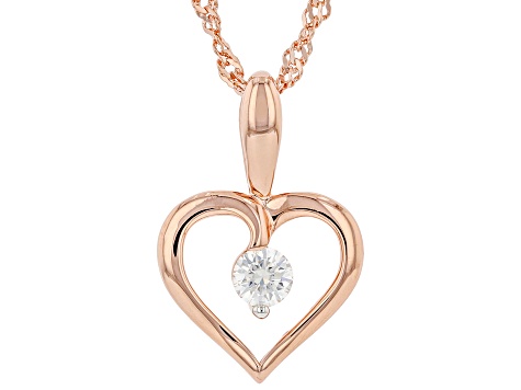 Moissanite 14k rose gold over sterling silver heart Pendant .23ct DEW