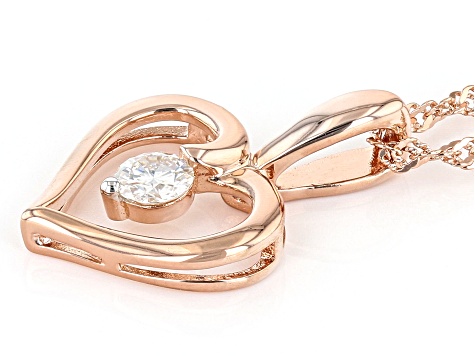 Moissanite 14k rose gold over sterling silver heart Pendant .23ct DEW