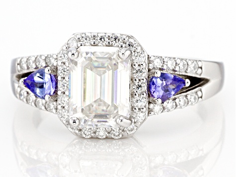 Moissanite and tanzanite platineve ring 2.11ctw DEW