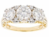 Moissanite 14k yellow gold over sterling silver ring 2.88ctw DEW.