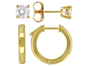 Moissanite 14k Yellow Gold Over Silver Hoop And Stud Earring Set Of Two 1.20ctw DEW