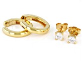 Moissanite 14k Yellow Gold Over Silver Hoop And Stud Earring Set Of Two 1.20ctw DEW