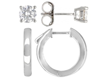 Picture of Moissanite Platineve Hoop And Stud Earring Set Of Two 1.20ctw DEW