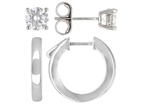 Moissanite Platineve Hoop And Stud Earring Set Of Two 1.20ctw DEW