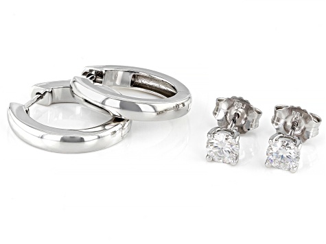 Moissanite Platineve Hoop And Stud Earring Set Of Two 1.20ctw DEW